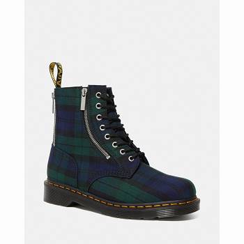 Dr Martens 1460 Zip Tartan Lace Up - Zelene Cizmy Damske, D226SK